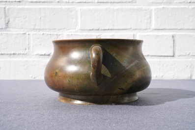 A large Chinese bronze censer, Xuande mark, 18th C.