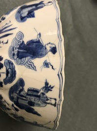 Vier Chinese blauw-witte kommen, Chenghua en Xuande merken, Kangxi