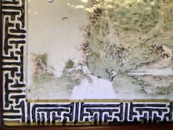 A Chinese qianjiang cai 'mountain view' plaque, signed Cheng Men, 19th C.