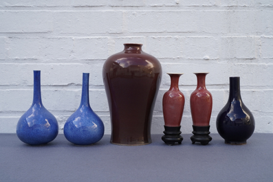 Six Chinese monochrome vases, Kangxi and later