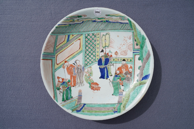 A Chinese famille verte charger with a narrative scene, Kangxi