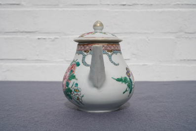 A Chinese famille rose teapot and cover with fine floral design, Yongzheng