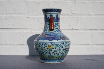 A Chinese doucai 'hu' vase, Qianlong mark, 19/20th C.