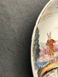 A Chinese famille rose eggshell 'Diana and Actaeon' plate with Dutch inscription, Yongzheng