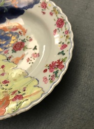 Nine pieces of Chinese famille rose 'Tobacco leaf' porcelain, Qianlong