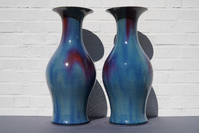 A pair of Chinese flamb&eacute;-glazed vases, 19th C.