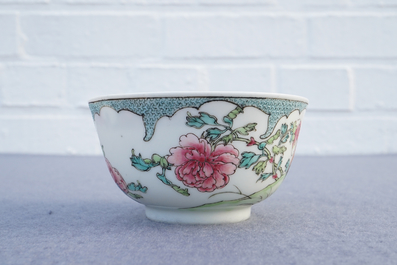 A fine Chinese famille rose eggshell 'rooster' cup and saucer, Yongzheng