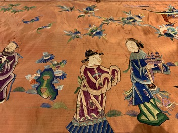 A long rectangular Chinese embroidered silk altar cloth, 19/20th C.