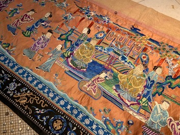 A long rectangular Chinese embroidered silk altar cloth, 19/20th C.