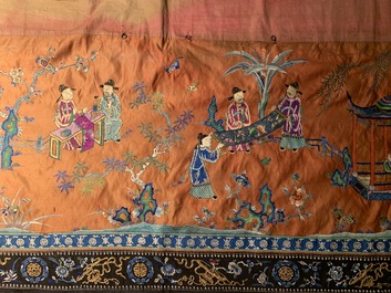 A long rectangular Chinese embroidered silk altar cloth, 19/20th C.