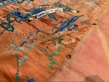 A long rectangular Chinese embroidered silk altar cloth, 19/20th C.