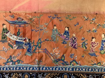 A long rectangular Chinese embroidered silk altar cloth, 19/20th C.