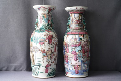 A pair of Chinese famille rose 'court scene' vases, 19th C