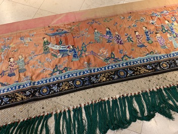 A long rectangular Chinese embroidered silk altar cloth, 19/20th C.