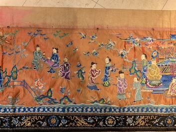 A long rectangular Chinese embroidered silk altar cloth, 19/20th C.