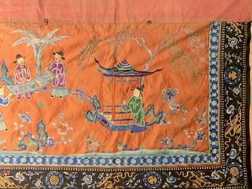 A long rectangular Chinese embroidered silk altar cloth, 19/20th C.