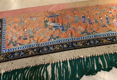 A long rectangular Chinese embroidered silk altar cloth, 19/20th C.