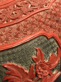 A Chinese cinnabar lacquer box and cover with figures in a landscape, 19th C.