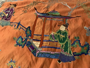 A long rectangular Chinese embroidered silk altar cloth, 19/20th C.