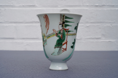 A fine Chinese famille verte bell-shaped wine cup, Kangxi