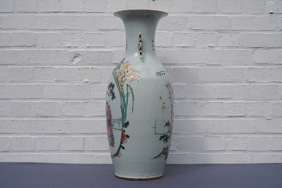 A fine Chinese famille rose two-sided design vase, 19/20th C.