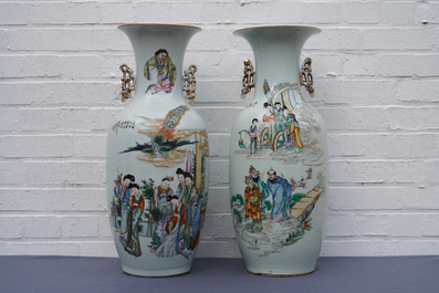 Two Chinese famille rose vases with figural design, 19/20th C.