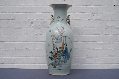 A fine Chinese famille rose two-sided design vase, 19/20th C.