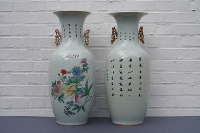 Deux vases en porcelaine de Chine famille rose, 19/20&egrave;me