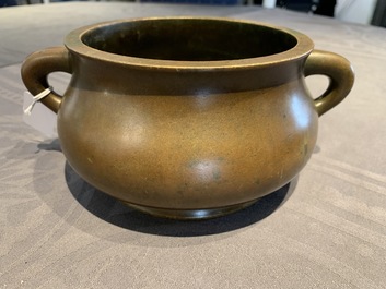 A large Chinese bronze censer, Xuande mark, 18th C.