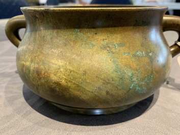 A large Chinese bronze censer, Xuande mark, 18th C.