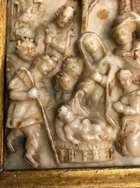 A Flemish alabaster carving of 'The adoration of the shepherds', Malines, 16/17th C.
