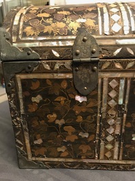 A Japanese gilt-lacquered mother-of-pearl inlaid Namban coffer for the Portuguese market, Edo, 17th C.