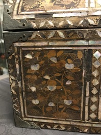 A Japanese gilt-lacquered mother-of-pearl inlaid Namban coffer for the Portuguese market, Edo, 17th C.