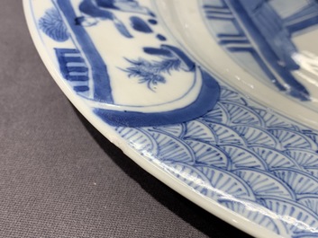 Two Chinese blue and white 'Romance of the Western Chamber' plates, Kangxi mark and of the period