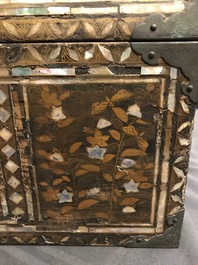 A Japanese gilt-lacquered mother-of-pearl inlaid Namban coffer for the Portuguese market, Edo, 17th C.