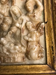 A Flemish alabaster carving of 'The adoration of the shepherds', Malines, 16/17th C.