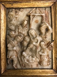 A Flemish alabaster carving of 'The adoration of the shepherds', Malines, 16/17th C.