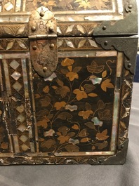 A Japanese gilt-lacquered mother-of-pearl inlaid Namban coffer for the Portuguese market, Edo, 17th C.