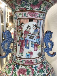 A large Chinese famille rose vase with court scenes, 19th C.