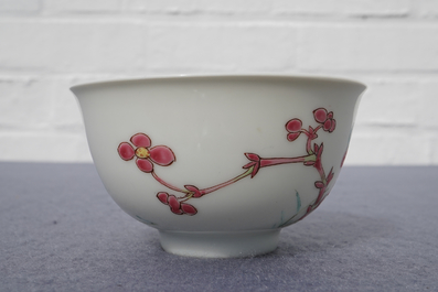A fine Chinese famille rose cup and saucer with floral design, Yongzheng