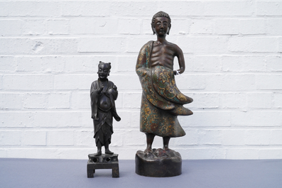 Two tall bronze figures of an immortal and an Arhat, China and Japan, 18/19th C.