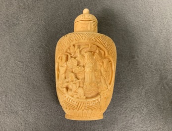 Two Chinese carved ivory snuff bottles, 19th C.