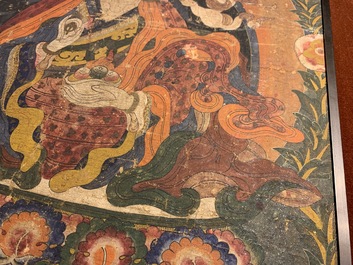 Un thangka &agrave; d&eacute;cor de Padmasambhava ou Guru Rinpoche, Tibet, 18&egrave;me