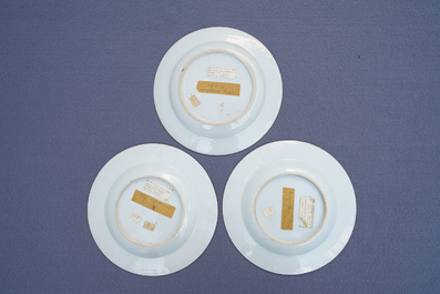 Nine Chinese grisaille and Imari-style plates, Yongzheng/Qianlong