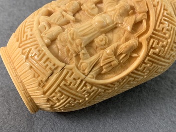 Two Chinese carved ivory snuff bottles, 19th C.