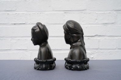 A pair of Chinese bronze 'Cultural Revolution' busts, 3rd quarter of the 20th C.