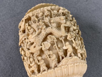 Two Chinese carved ivory snuff bottles, 19th C.