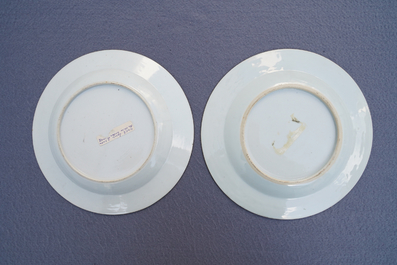 Nine Chinese grisaille and Imari-style plates, Yongzheng/Qianlong