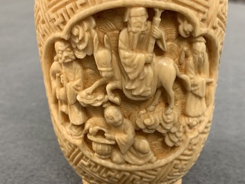 Two Chinese carved ivory snuff bottles, 19th C.