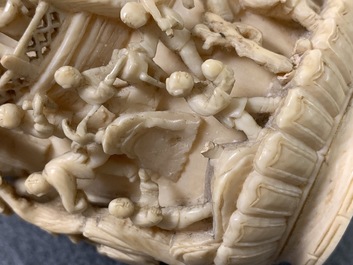 Two Chinese carved ivory snuff bottles, 19th C.